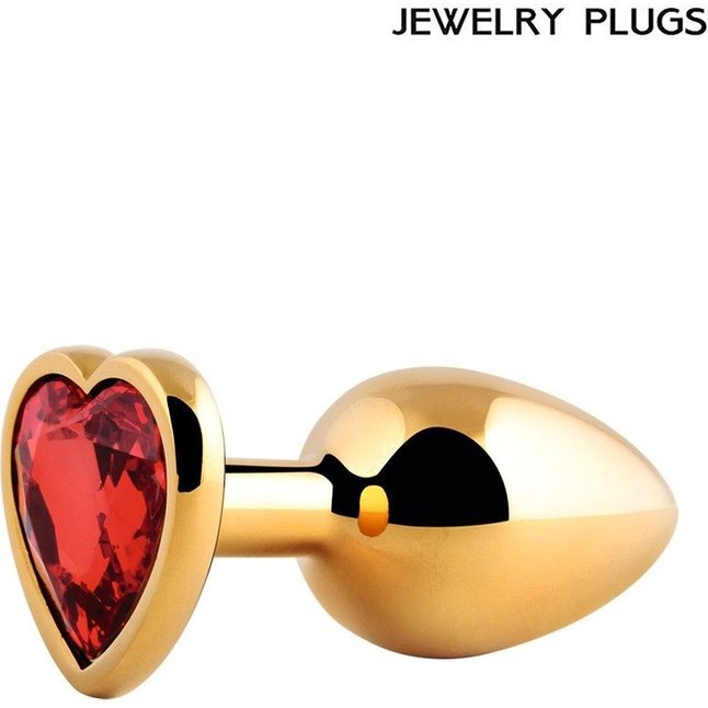 Золотистая анальная пробка с красным кристаллом - 9 см. Фотография 2.