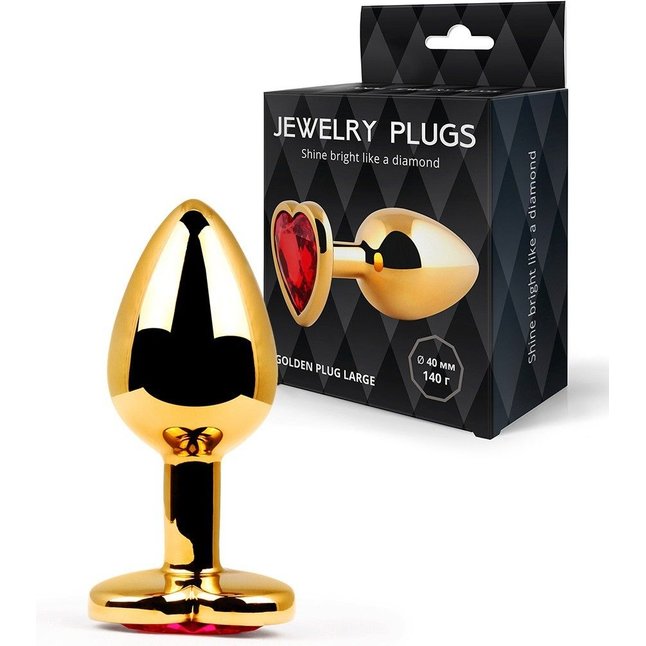Золотистая анальная пробка с красным кристаллом - 9 см