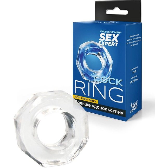 Прозрачное эрекционное кольцо в форме гайки - SEX EXPERT