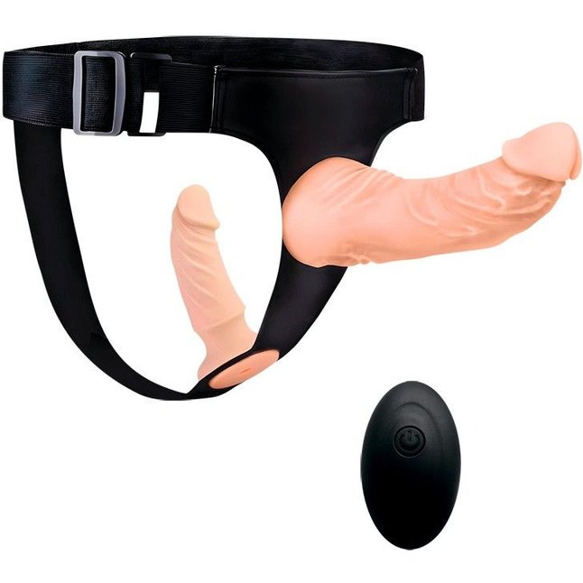 Женский страпон с 2 насадками, вибрацией и пультом ДУ - EROWOMAN-EROMAN. Фотография 2.