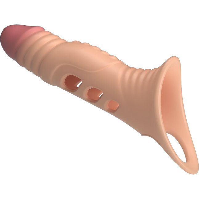 Телесная удлиняющая насадка на пенис с вибрацией - Pretty Love. Фотография 7.