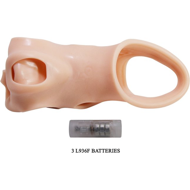 Телесная удлиняющая насадка на пенис с вибрацией - Pretty Love. Фотография 9.