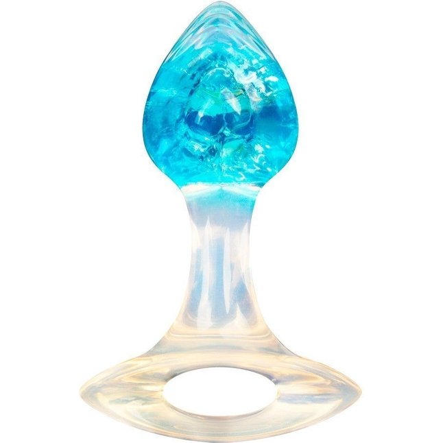 Голубоватая анальная пробка с ручкой - 8,5 см. Фотография 2.