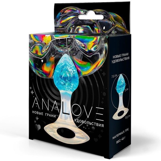 Голубоватая анальная пробка с ручкой - 8,5 см. Фотография 3.