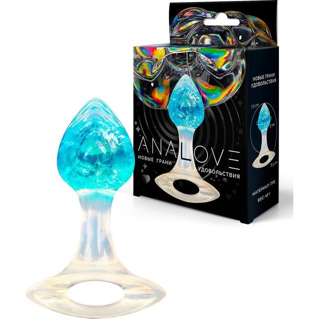 Голубоватая анальная пробка с ручкой - 8,5 см