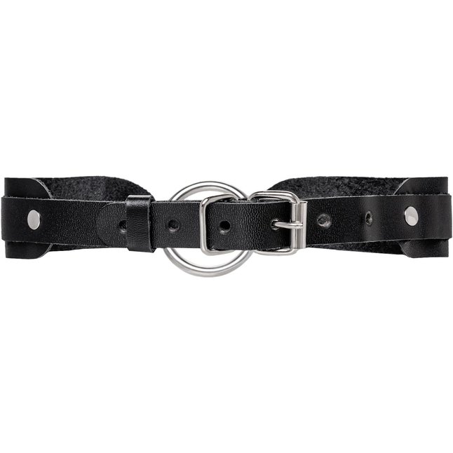 Черный кожаный чокер-ошейник со скруглёнными углами. Фотография 3.