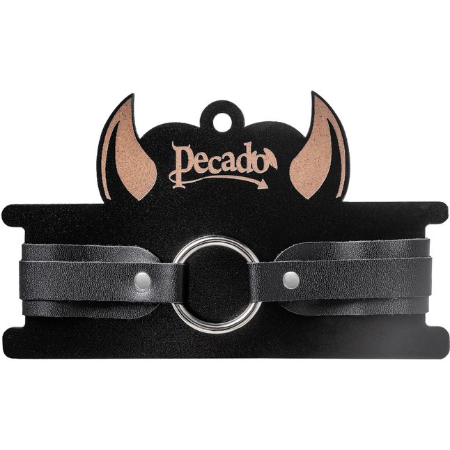 Черный кожаный чокер-ошейник со скруглёнными углами. Фотография 7.