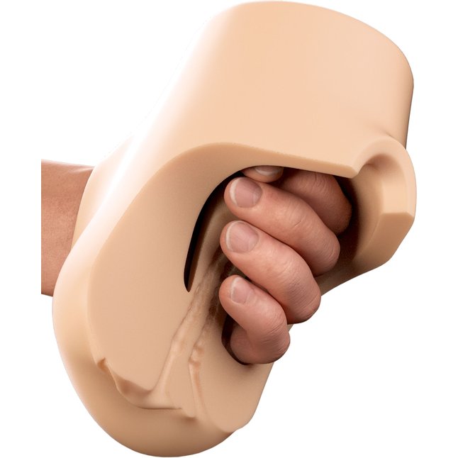 Телесный мастурбатор с вибрацией Double Pounder Vibrating Squeeze Stroker - PDX Plus. Фотография 4.