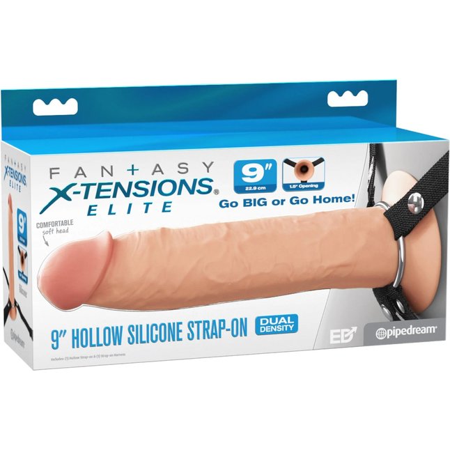 Телесный пустотелый фаллопротез 9’’ Hollow Silicone Strap-On - 24,1 см - Fantasy X-tensions Elite. Фотография 2.