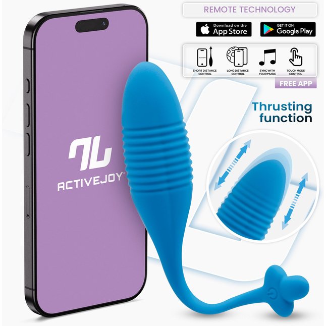 Синее интерактивное виброяйцо с поступательными движениями Thrusting Egg. Фотография 2.