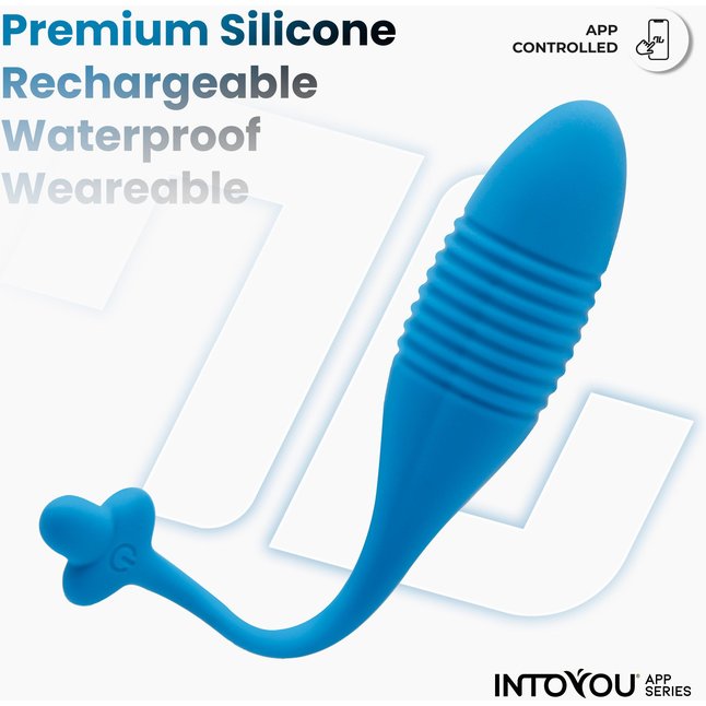 Синее интерактивное виброяйцо с поступательными движениями Thrusting Egg. Фотография 5.