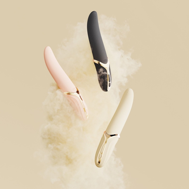 Бежевый вибростимулятор с имитацией оральных ласк и функцией нагрева Eve. Фотография 13.