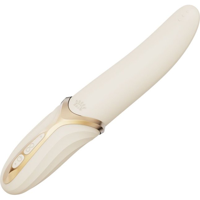 Бежевый вибростимулятор с имитацией оральных ласк и функцией нагрева Eve. Фотография 6.