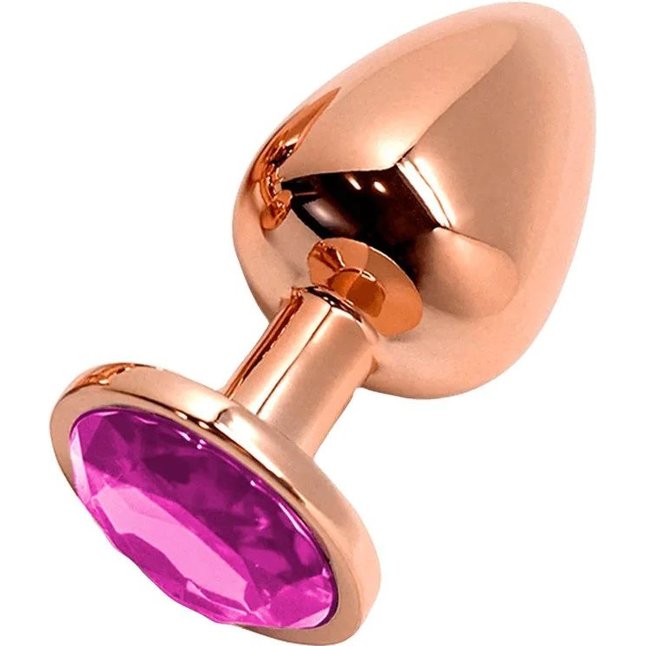 Золотистая анальная втулка Wooomy Tralalo M с розовым кристаллом - 8 см - Wooomy