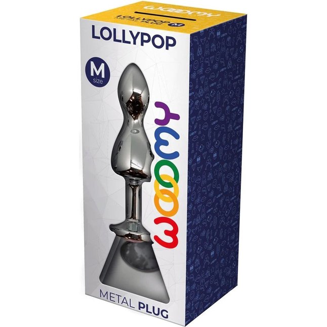 Серебристая анальная втулка Wooomy Lollypop M с прозрачным кристаллом - 9,4 см - Wooomy. Фотография 3.