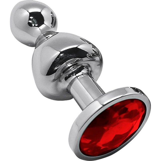 Серебристая анальная втулка Wooomy Lollypop M с красным кристаллом - 9,4 см - Wooomy