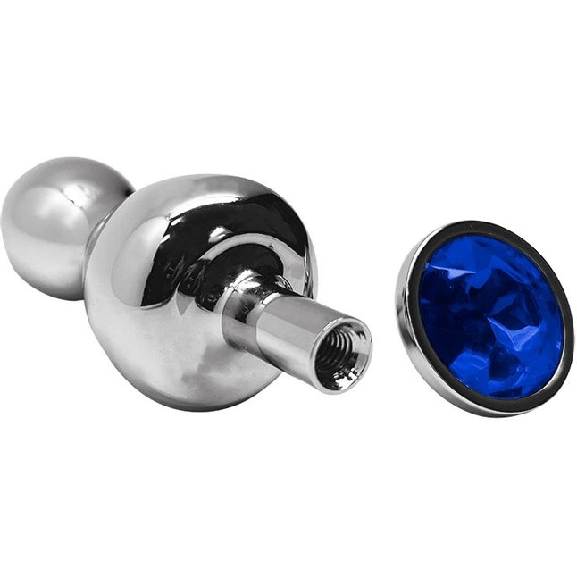 Серебристая анальная втулка Wooomy Lollypop M с синим кристаллом - 9,4 см - Wooomy. Фотография 3.