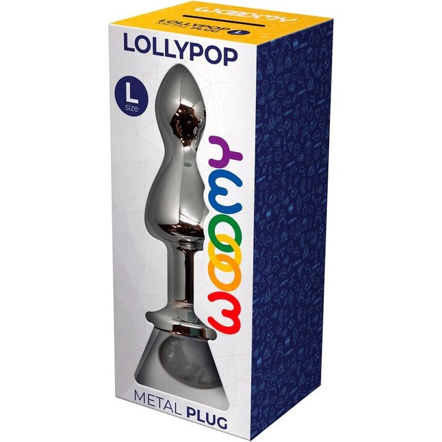Серебристая анальная втулка Wooomy Lollypop L с прозрачным кристаллом - 10,5 см - Wooomy. Фотография 3.