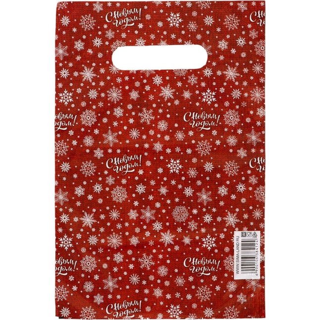 Красный подарочный новогодний пакет с вырубной ручкой (20х30 см)