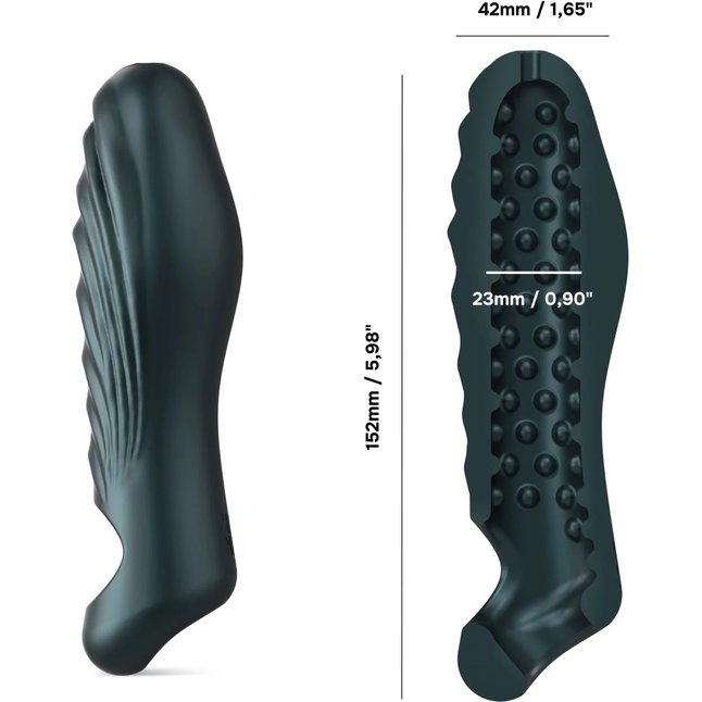 Серая силиконовая насадка на пенис с подхватом Manwan Ryzer. Фотография 2.