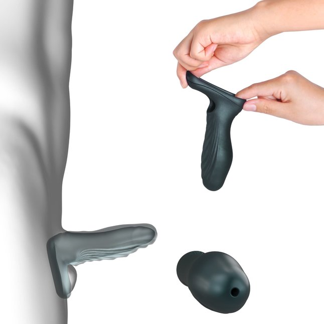 Серая силиконовая насадка на пенис с подхватом Manwan Ryzer. Фотография 3.