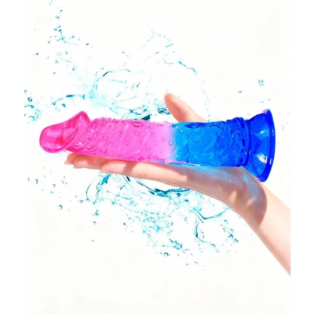 Яркий розово-синий фаллоимитатор с присоской - EROWOMAN NEW COLLECTION. Фотография 3.