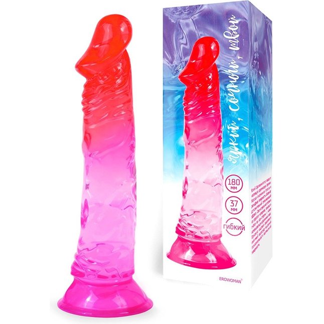 Яркий розово-красный фаллоимитатор с присоской - EROWOMAN NEW COLLECTION. Фотография 2.