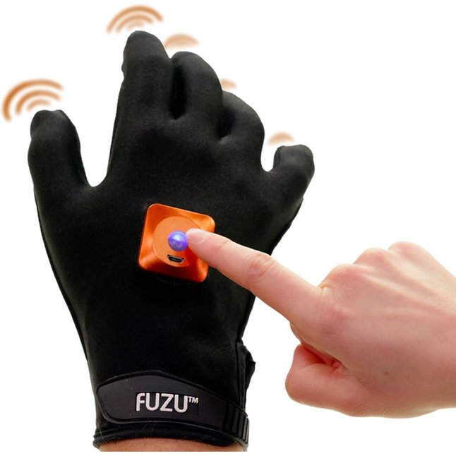 Черная виброперчатка для массажа Fuzu на правую руку. Фотография 3.