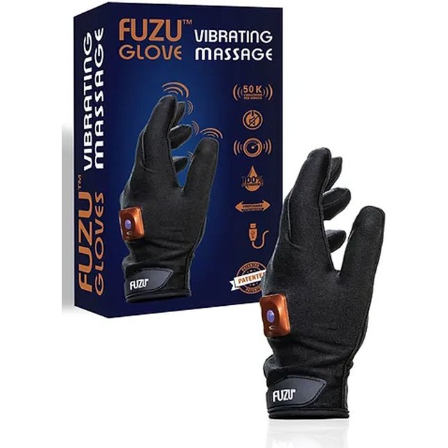 Черная виброперчатка для массажа Fuzu на левую руку. Фотография 2.