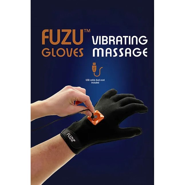Черная виброперчатка для массажа Fuzu на левую руку. Фотография 4.