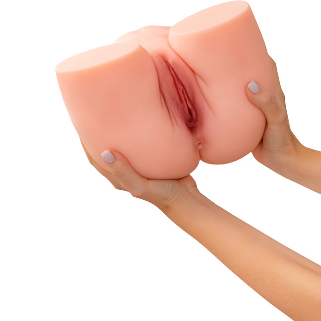 Телесный реалистичный мастурбатор-полуторс с 2 любовными входами. Фотография 3.