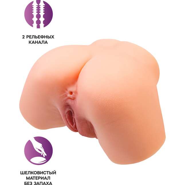 Телесный реалистичный мастурбатор-полуторс с 2 любовными входами