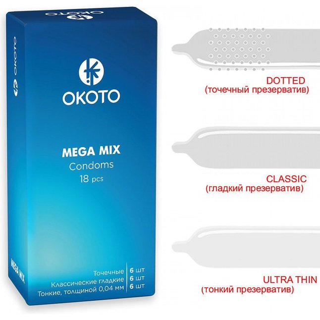 Презервативы OKOTO Mega Mix - 18 шт - Sitabella condoms. Фотография 2.