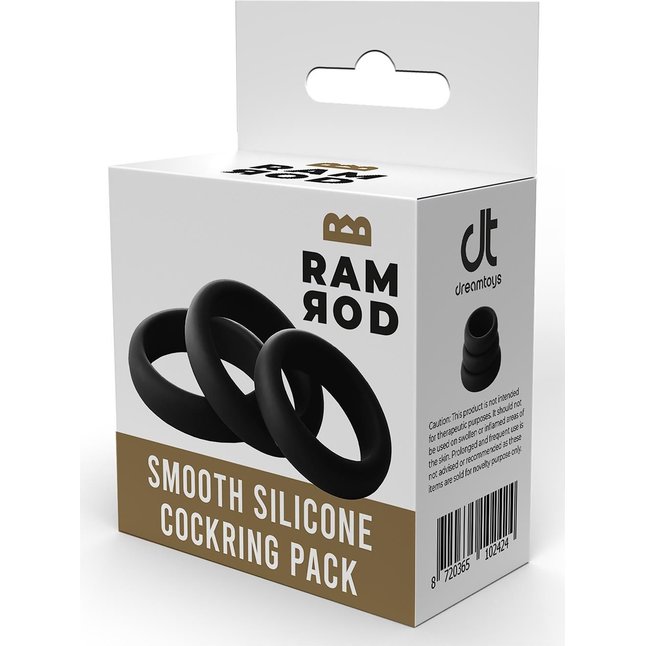 Набор из 3 черных эрекционных колец Smooth Silicone Cockring Pack - Ramrod. Фотография 6.