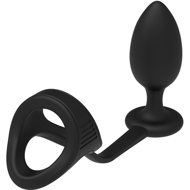 Черное эрекционное кольцо с анальной пробкой Cockstrap With Anal Plug - Ramrod