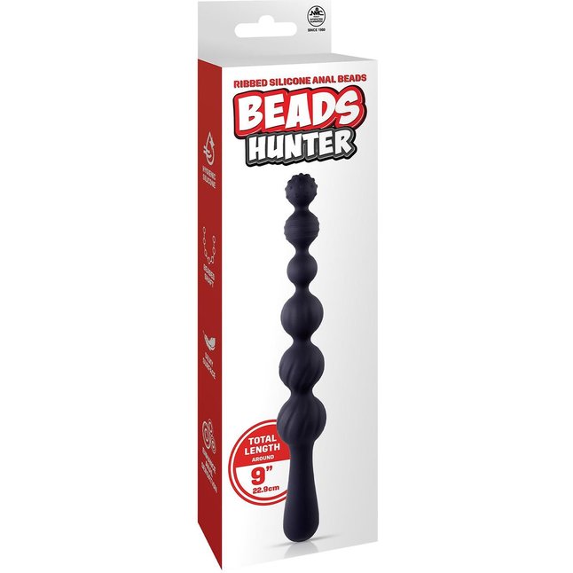 Черная анальная цепочка Beads Hunter - 22,9 см. Фотография 4.