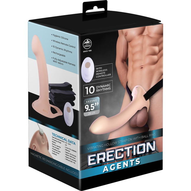 Телесный полый страпон с вибрацией Erection Agents - 24,1 см. Фотография 2.