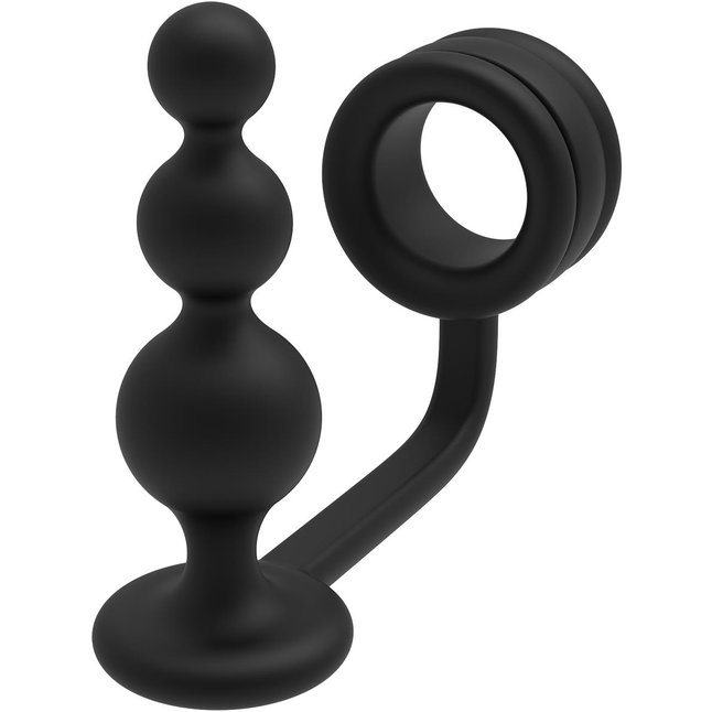 Черное эрекционное кольцо с анальной елочкой Cockring With Beaded Anal Plug - Ramrod