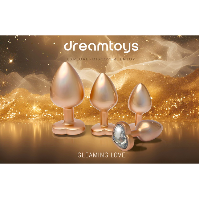 Золотистая анальная пробка с прозрачным кристаллом-сердцем Pearl Gold Plug Small - Gleaming Love. Фотография 6.