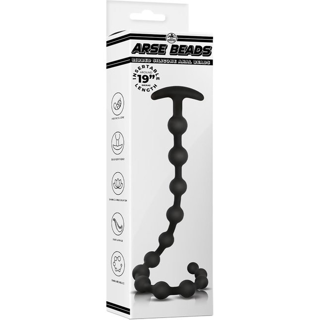 Черная анальная цепочка Ribbed Silicone Anal Beads - 48,3 см. Фотография 2.