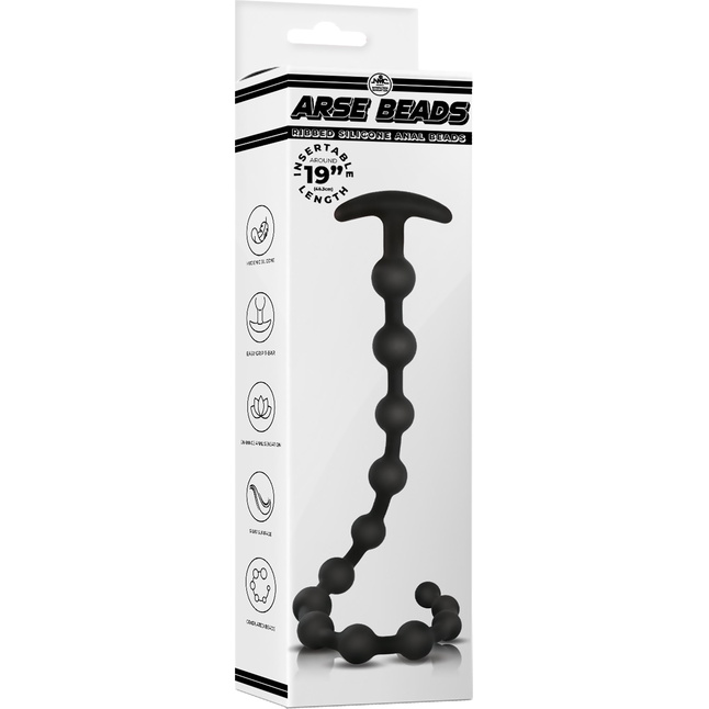 Черная анальная цепочка Ribbed Silicone Anal Beads - 48,3 см. Фотография 3.