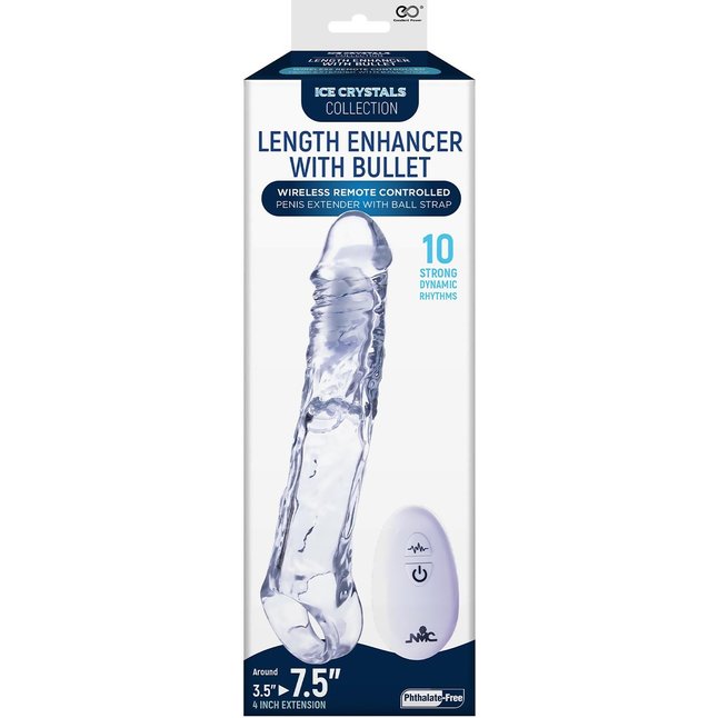 Прозрачная насадка-удлинитель Length Enhancer With Bullet с подхватом - 22,3 см. Фотография 4.