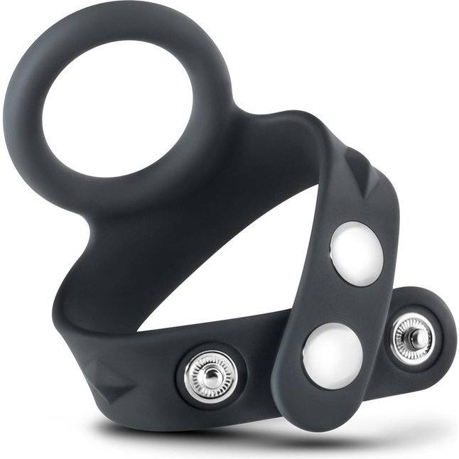 Черное эрекционное кольцо с подхватом мошонки на кнопках VS6 - Performance. Фотография 2.