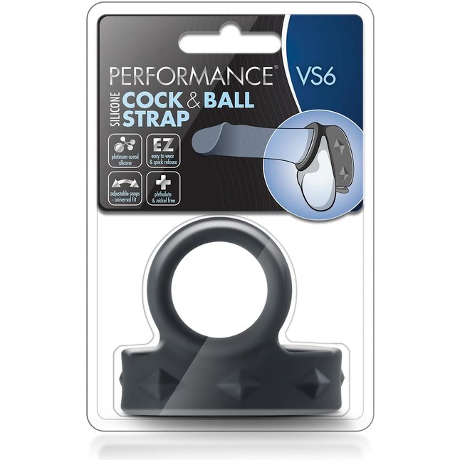 Черное эрекционное кольцо с подхватом мошонки на кнопках VS6 - Performance. Фотография 4.