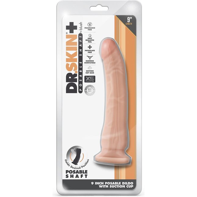 Телесный фаллоимитатор на присоске 9-Inch Posable Dildo - 22,8 см - Dr. Skin Plus. Фотография 4.