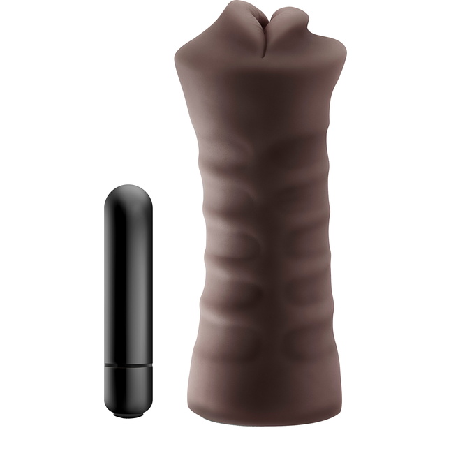 Коричневый мастурбатор-ротик Krystal Vibrating Masturbator - Enlust. Фотография 4.