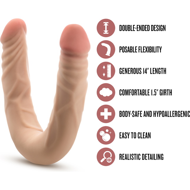 Телесный двусторонний фаллоимитатор 14 Inch Double Dong - 35,6 см - Dr. Skin Plus. Фотография 6.