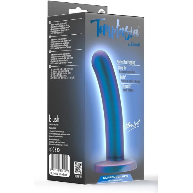 Синяя насадка с гладкой поверхностью Surrender 5.75 Inch Intermediate Pegging Dildo - 14,6 см - Temptasia. Фотография 2.