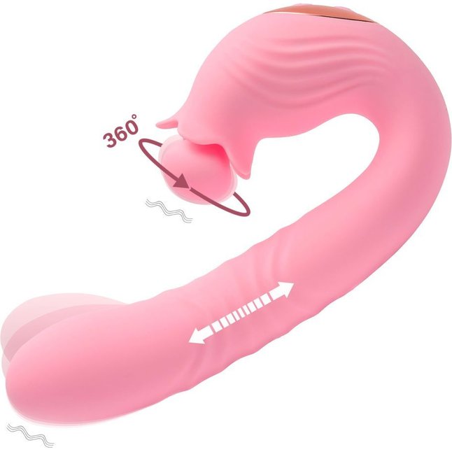 Розовый вибратор Selove Campanula с вращающимся стимулятором клитора - 18,2 см. Фотография 2.
