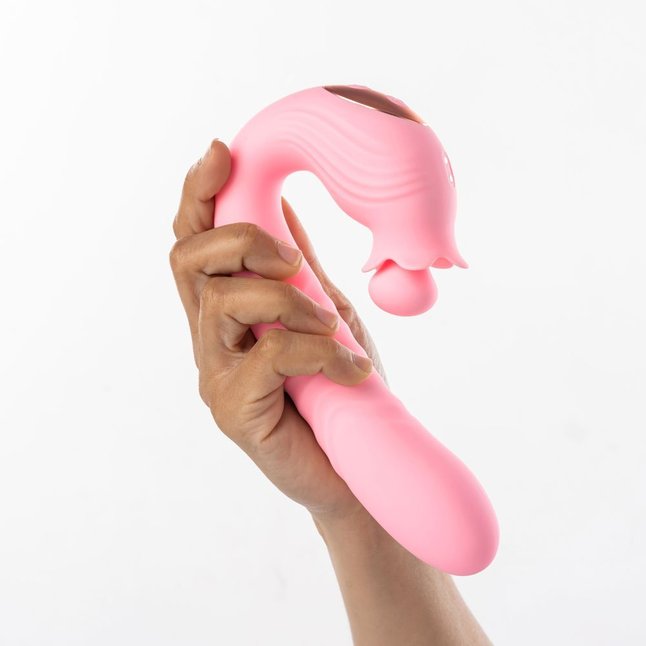 Розовый вибратор Selove Campanula с вращающимся стимулятором клитора - 18,2 см. Фотография 3.